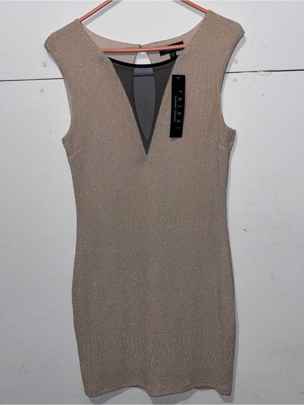 Trixxi Shimmery Nude V-Neck Bodycon Mini Dress